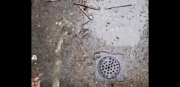  Pissing in the outside drain